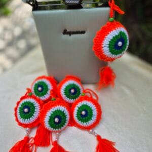 Handmade Crochet Tricolor Bag Charm & Key Chain With Tassel