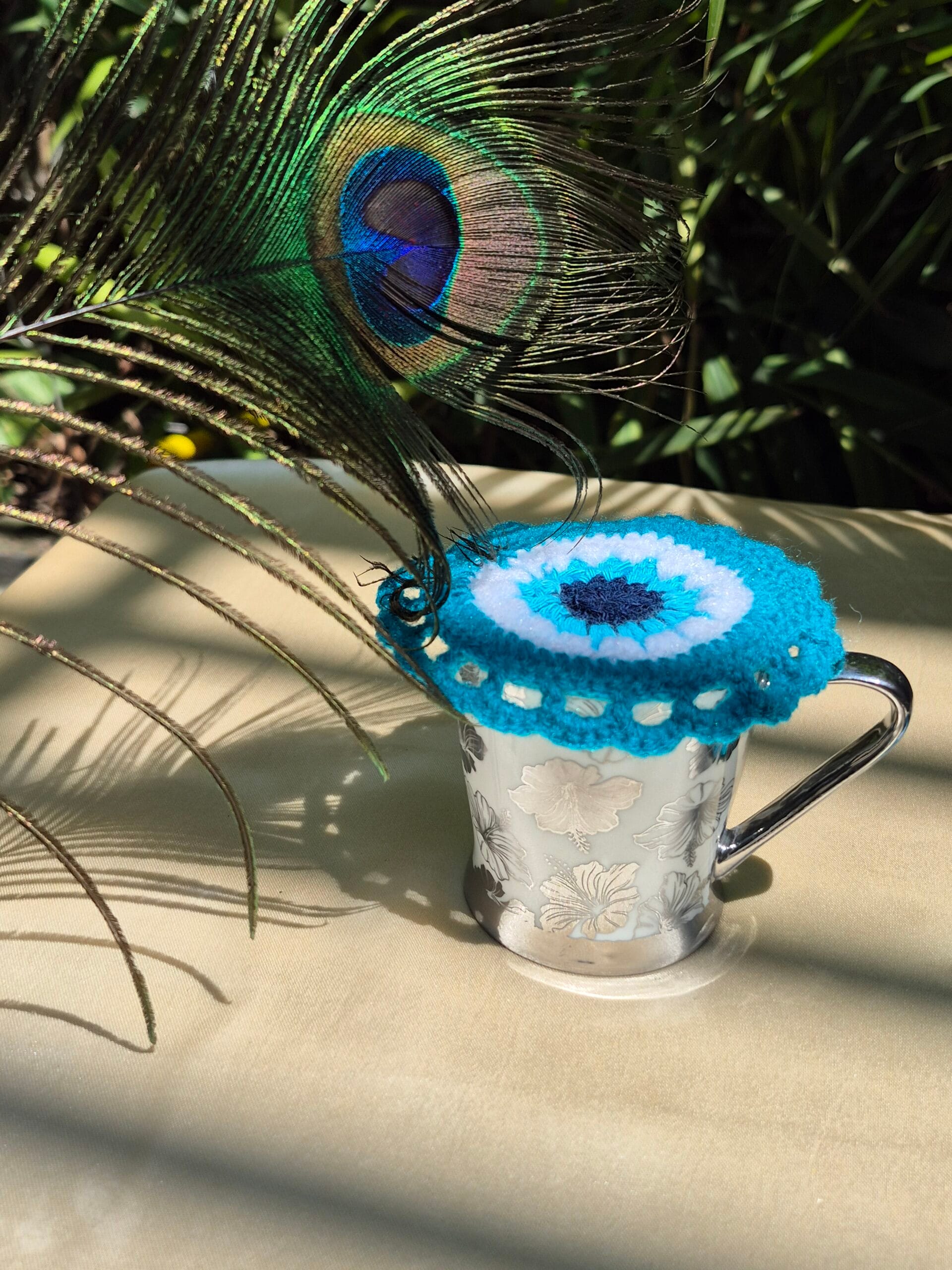 Handmade Crochet Cup Coasters – Elegant Blue Floral Design (Set of 6) - Image 3