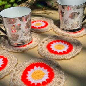 Handmade Crochet Cup Coasters Set of 6 (4 Inch) – Floral Design Tea & Coffee Coaster Set
