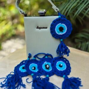 Blue Crochet Evil Eye Bag Charm with Tassel