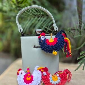 Handmade Crochet Rooster Bag Charm & Keychain