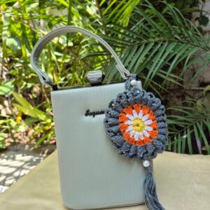 Handmade Crochet Bag Charm Flower with Tassel