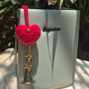 Handmade Crochet Bag Charm Heart shaped in Red, Yellow,& Pink