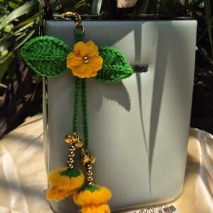 Handmade Yellow Bell Flower Crochet Bag Charm – Floral Accessory