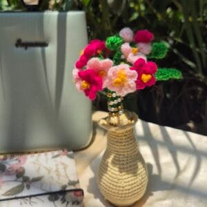 Handmade Crochet Blossom Flower Vase – Elegant Floral Home Décor