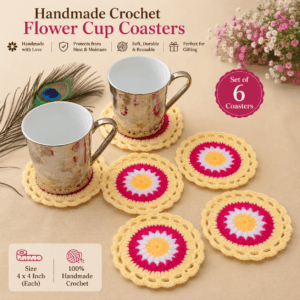 Handmade Crochet Cup Coasters Flower Pattern Set of 6 (4 x 4 Inch)