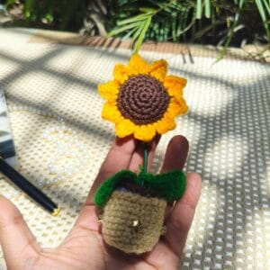 Handmade Crochet Sunflower Flower Pot – Mini Home Décor Showpiece
