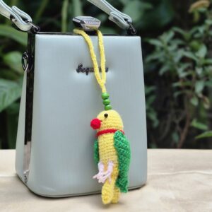 Handmade Crochet Parrot Bag Charm | Colorful Amigurumi Purse Charm