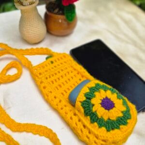 Handmade Crochet Phone Sling Bag | Sunflower Yellow Design