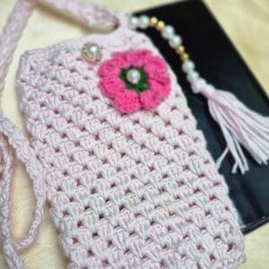 Handmade Crochet Mobile cover & Sling Bag | Blush Pink Floral