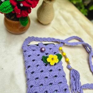 Handmade Crochet Phone Cover Purple Lavender Floral