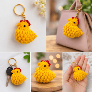 Handmade Crochet Chicken Bag Charm – Cute Purse Accessory